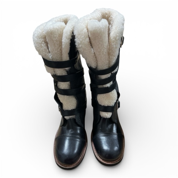 COACH  Black Shearling Moto Boots - Picture 2 of 6